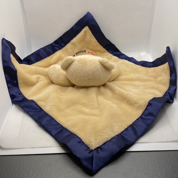 Baby Fanatic New England Patriots Bear Lovey Security Blanket Tan Navy Satin - Picture 8 of 10